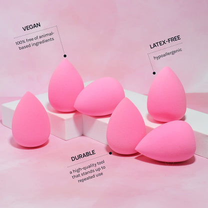AOA Studio Collection Makeup Sponge Set Makeup Blender Latex Free and High-definition Super Soft Set of 6 Makeup Blender For Powder Cream and Liquid, Beauty Cosmetic Beveled Shape (Pink)