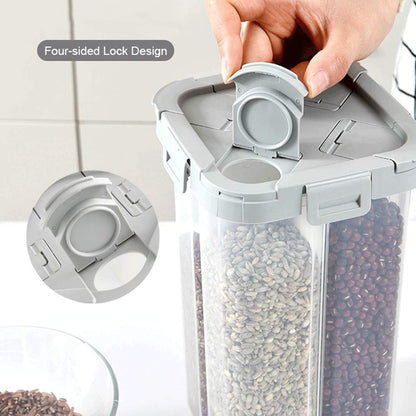 WINIAER Airtight Cereal Storage Container, Clear 2.3L Airtight Kitchen Food Storage Container with Lids and Compartments for Grain, Sugar, Flour, Rice, Nuts, Snacks