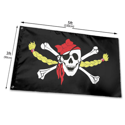 Gril Pirate Skeleton and Crossed Bones Flag 3x5 Ft Outdoor Indoor Funny Fun Garden Yard Banner Decor Sign Metal Grommets