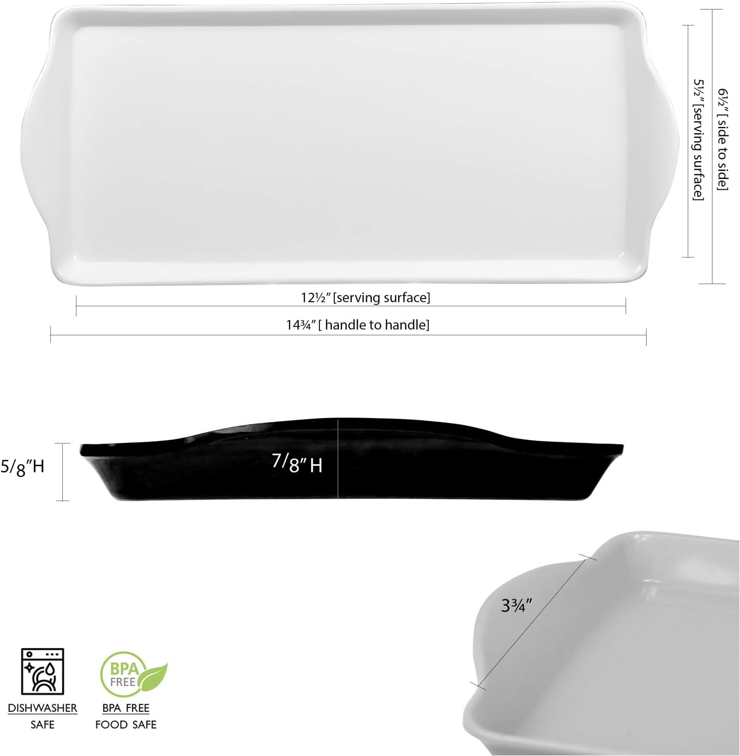 2pc Set, Calypso Basics by Reston Lloyd Melamine Tray Rectangular Serving/Ottoman Tray with Handles and Matching Small
