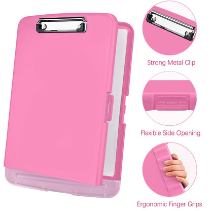 Meiikun Clipboard with Storage, Plastic Clipboards 8.5x11 with Pen Holder, High Capacity Nursing Clipboard Folder, Side Opening Storage Clip Board for Office Work Nurses Teachers (Pink)