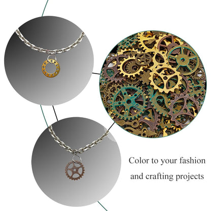 Antique Metal Steampunk Gears Charms Pendant Bulk Mix Steampunk Wheel Alloy Gear 200 Gram about 260 Pieces Different Size 4 Color Antique Metal Free of Rough Edges for Crafting Jewelry Making