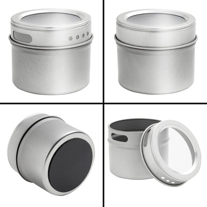 Talented Kitchen Magnetic Spice Jars for Refrigerator – 3oz Metal Magnetic Spice Tins w/Sift & Pour Lids (24 Jars, 269 Preprinted Labels, 2 Blank Label Designs)