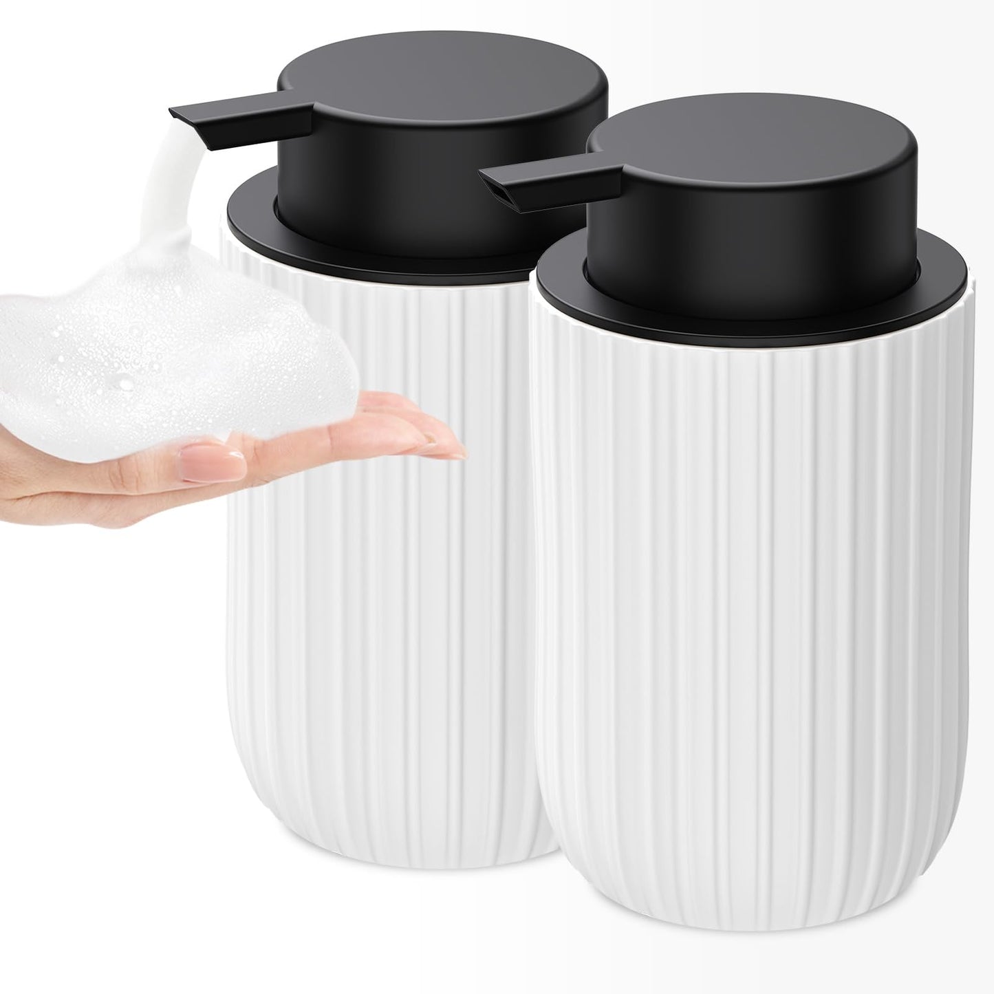 Ceramic Foaming Soap Dispenser, 12 oz Bathroom Foam Hand Soap Dispenser, Refillable Lotion Soap Dispenser with Removable Pump for Kitchen Hand Wash Dispenser, Modern Home Decor(2Pack-Black)