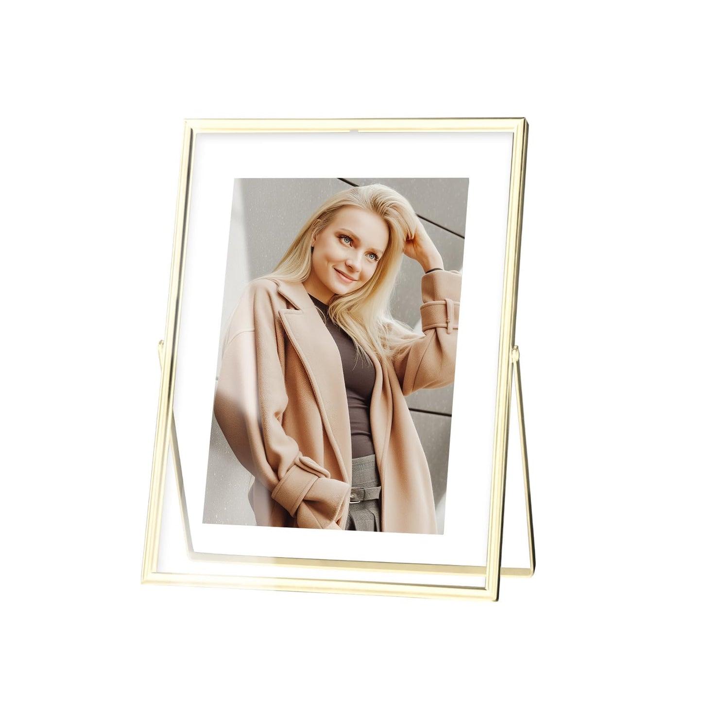 IZIDDO 5x7 Gold Floating Frame, 6"x8" Metal Frame For Picture 5x7,4x6,3.5x5 Wall Mount or Tabletop Shelf Photo Frames, Double Sided Display Picture Frame Acrylic Sign Holder for Wedding,Office Decor
