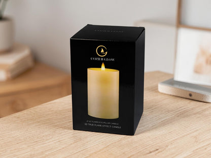 CozierGlow Flameless Pillar Candles Flickering with Remote Timer, Battery Operated LED Candles Up to 400 Hours, 3D Moving Flame Real Wax Candles, D4 x H6, Remote Included (Ivory, 4inx6in)