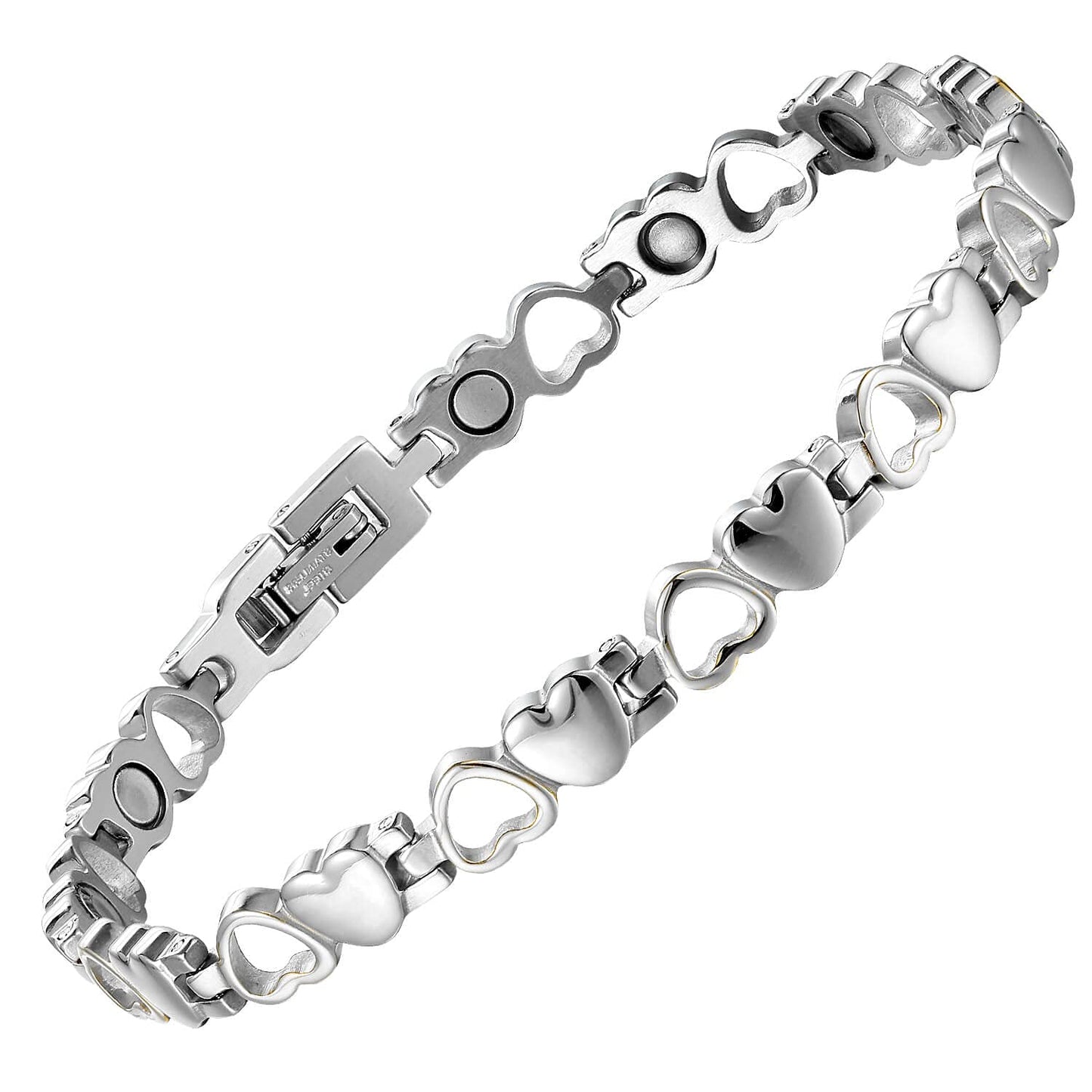 BioMag Magnetic Bracelet for Women,Titanium Steel Wristband Brazaletes Solid Pure Copper Valentine's Day Gift for Her Jewelry Gift with Adjustable Tool Birthday Gifts (Silver)
