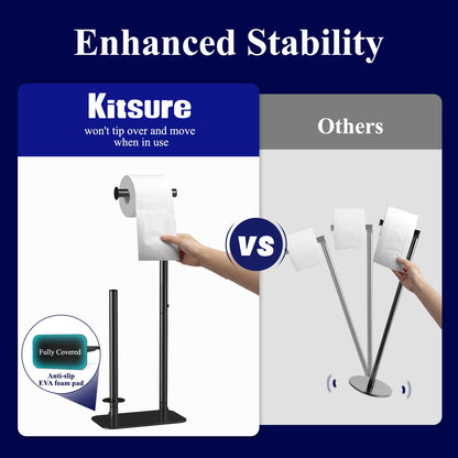 Kitsure Toilet Paper Holder Free Standing - Large Capacity Toilet Paper Holder for 4 Rolls, Rustproof Toilet Paper Stand with Non-Slip Stable Base, Black, Medium