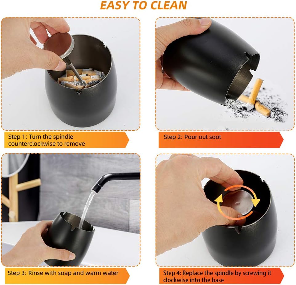Large Outdoor Cigarette Ashtray with Lid, Smokeless Stainless Steel Ash Trays, Covered Windproof Smell Proof Ashtrays