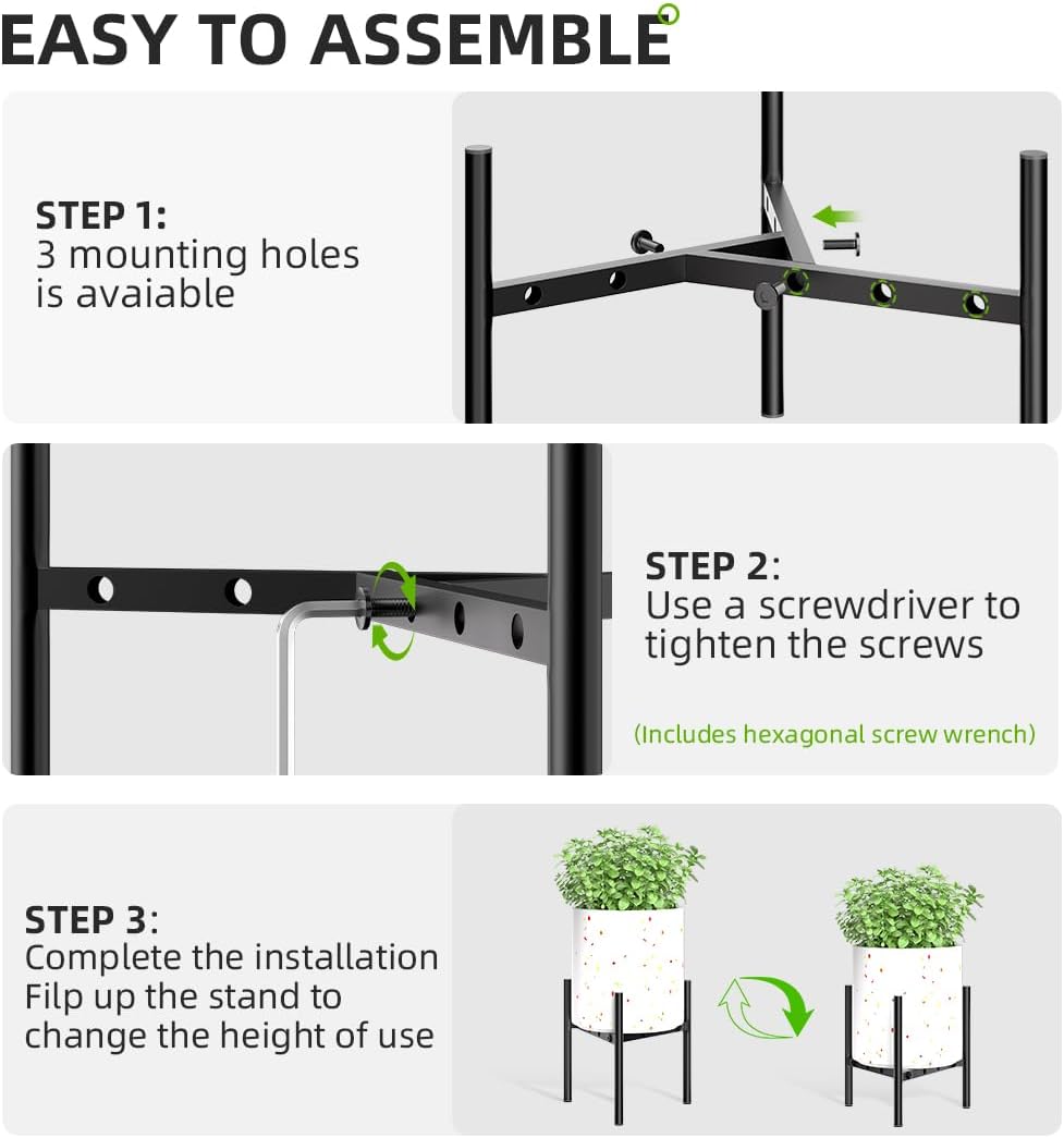 8"-12" 9.5" 1 Pack Plant Stand Indoor Adjustable Pot Holders, Metal Plant Stand Outdoor, Anti-Rust Black Metal Plant