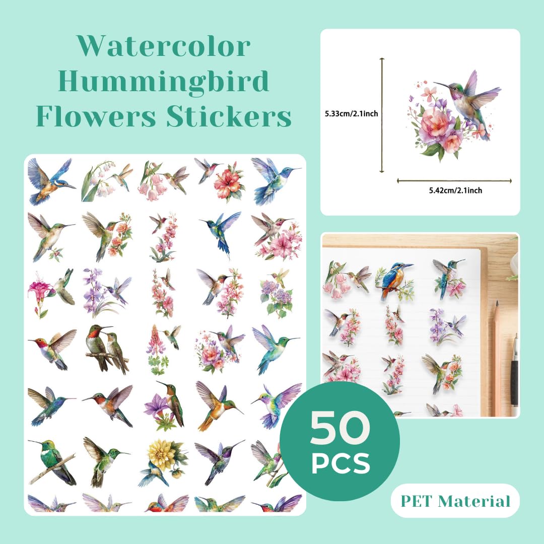 200 Pcs Clear PET Stickers - Watercolor Butterfly, Dragonfly, Hummingbirds & Sea Animals - 50 Unique Designs Per Theme - Aesthetic Stickers for Journals, Scrapbooks, Laptops & DIY Crafts
