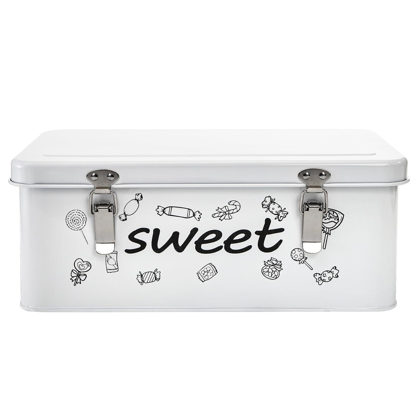 Frcctre Candy Storage Box, 4 Compartments Metal Candy Cookies Snacks Storage Tin Box with Lid Food Storage Container Farmhouse Kitchen Pantry Canister with Handle and Safety Lock