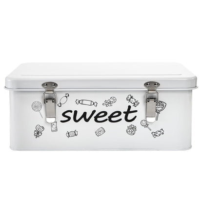 Frcctre Candy Storage Box, 4 Compartments Metal Candy Cookies Snacks Storage Tin Box with Lid Food Storage Container Farmhouse Kitchen Pantry Canister with Handle and Safety Lock