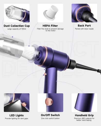 Handheld Vacuum Cleaner with LED Light, 9000 PA Portable Cordless Car Vacuum for Home and Office