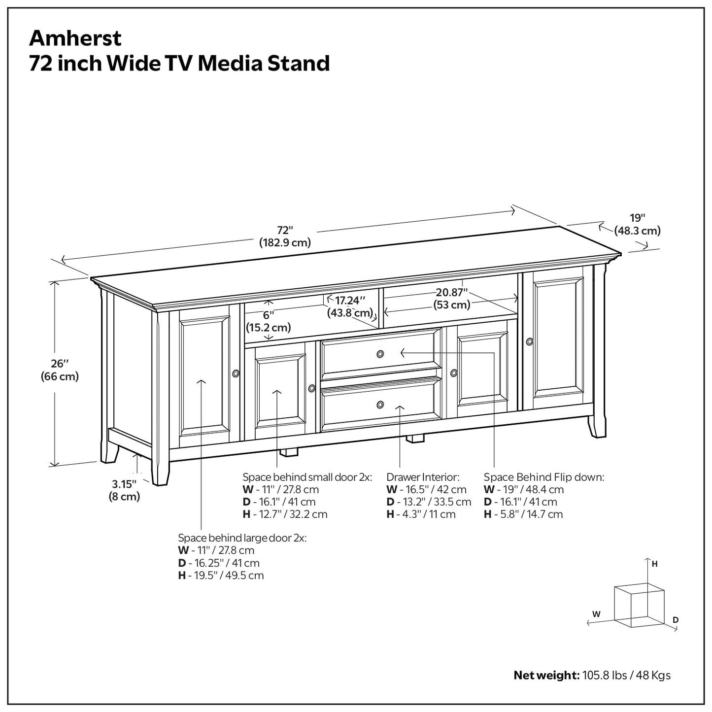 SIMPLIHOME Amherst TV Stand - 72 inch Wide Solid Wood Entertainment Console in Black/Smoky Brown, Transitional Media Center for TVs up to 80 Inches with Cabinets, Drawers, Shelves and Cable Management