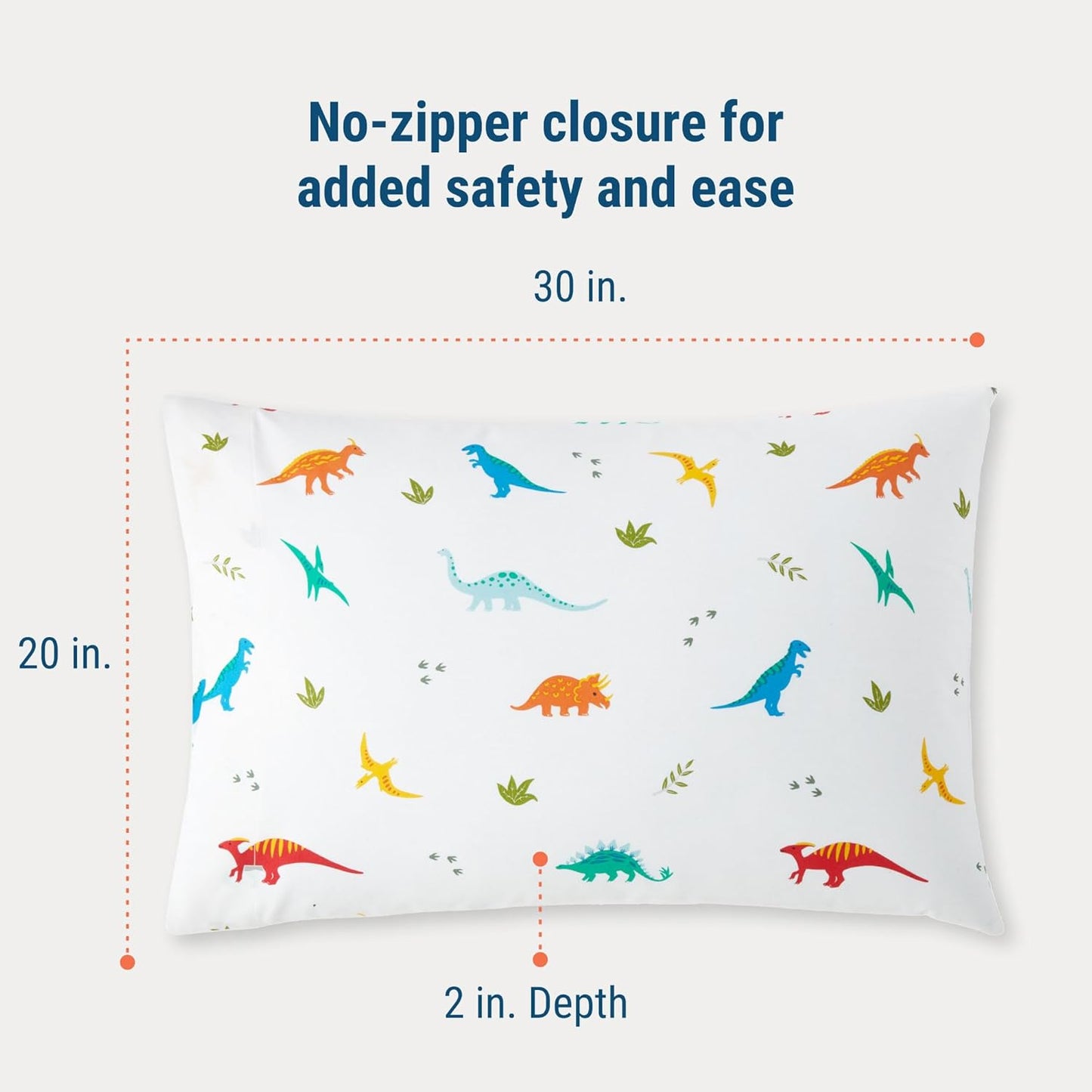 Wildkin 100% Cotton Kids Pillowcase – Jurassic Dinosaurs, Soft & Breathable Standard Size (20x30)