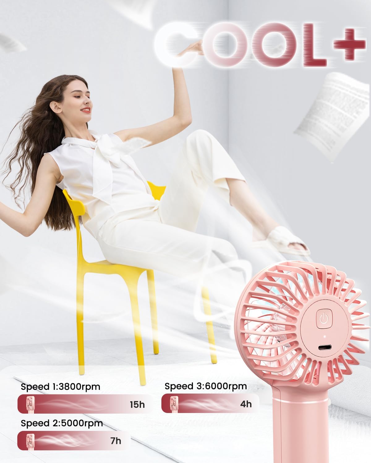 EasyAcc Mini Portable Handheld Fan, Premium Motor Personal Fan, USB C Rechargeable for Kids, Women, Outdoor, Pink