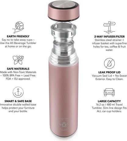 16oz/480ml Teabloom - The ORIGINAL All-Brew Travel Tumbler & Thermos | OPRAHs Favorite | Stainless Steel Insulated