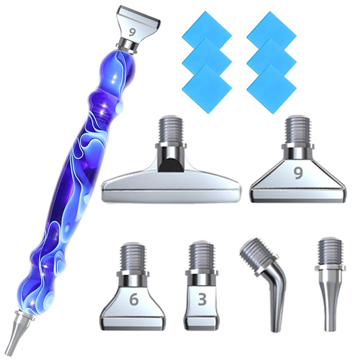 LIBIFUN 14pcs Metal Screw Thread Tips Diamond Painting Pen Kits, a Diamond Art Pen, 6pcs Tips, 6 Glue Clays, 5D Diamond Painting Accessories Tools for DIY Craft, Comfort Grip and Faster Drilling Blue