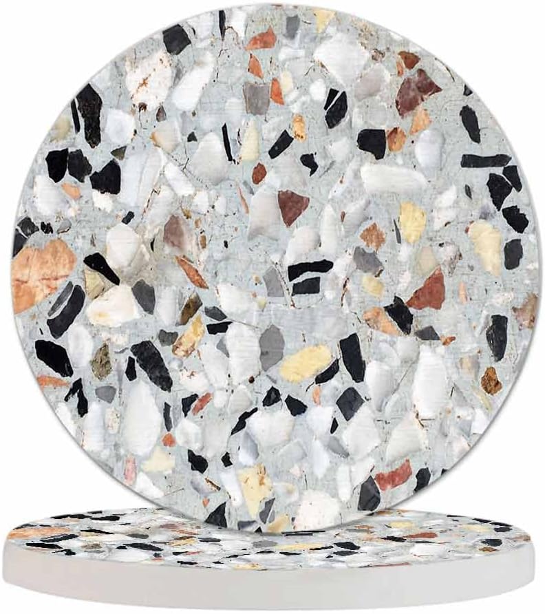 Pznen 2 Pack Accessories,Set 2 Surface of Terrazzo Floor Texture Coasters for Drinks Antique Beautiful Stone Design
