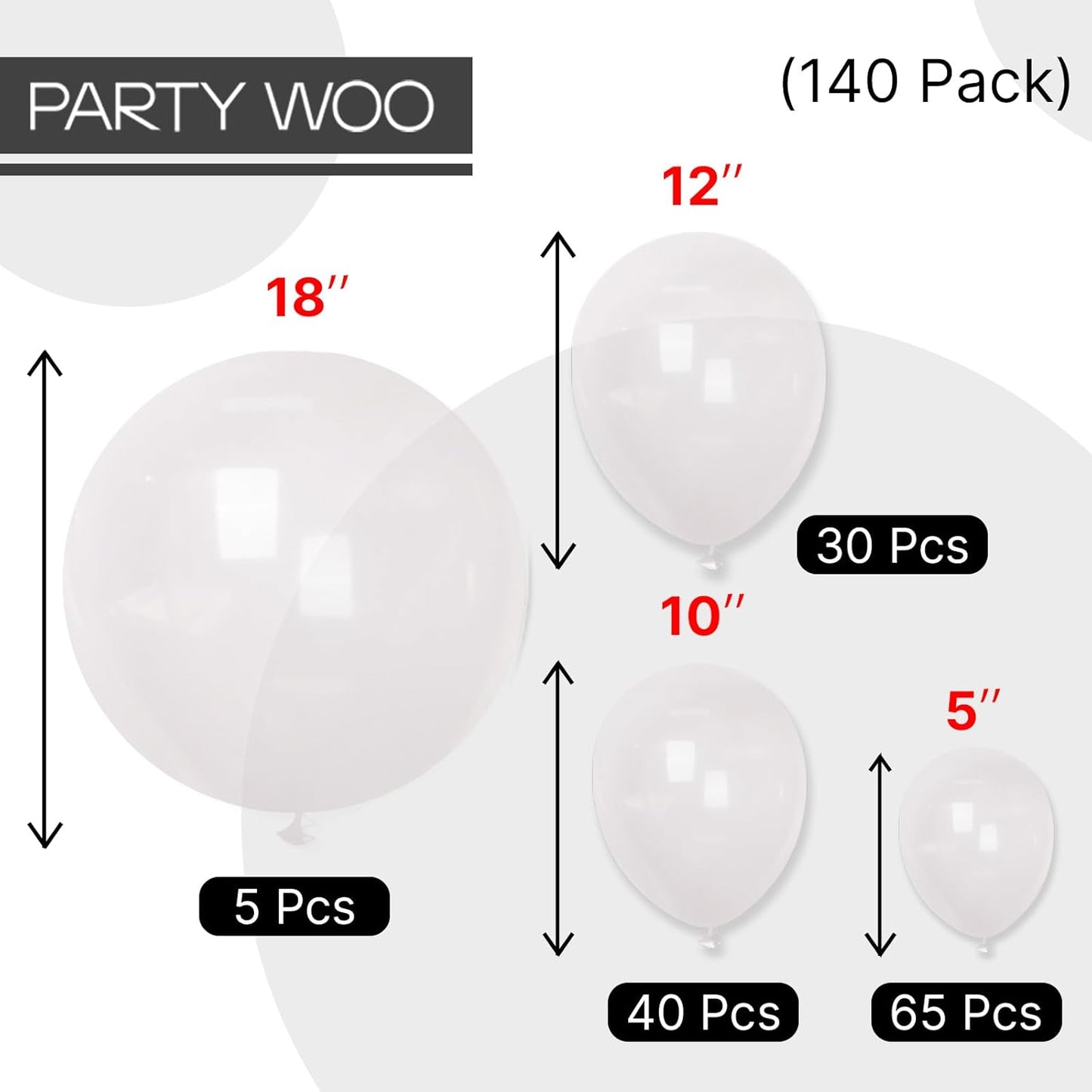 PartyWoo Clear Balloons - 140-Piece Transparent Balloon Arch Kit for Weddings, Graduations & Celebrations | 18", 12", 10", 5" Sizes