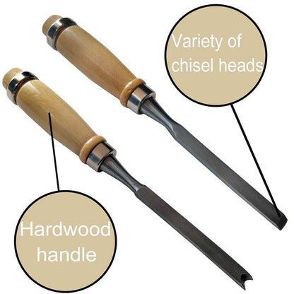 Chiyuehe Professional Wood Carving Chisel Set - 12 Piece Sharp Woodworking Tools w/Carrying Case - Great for Beginners
