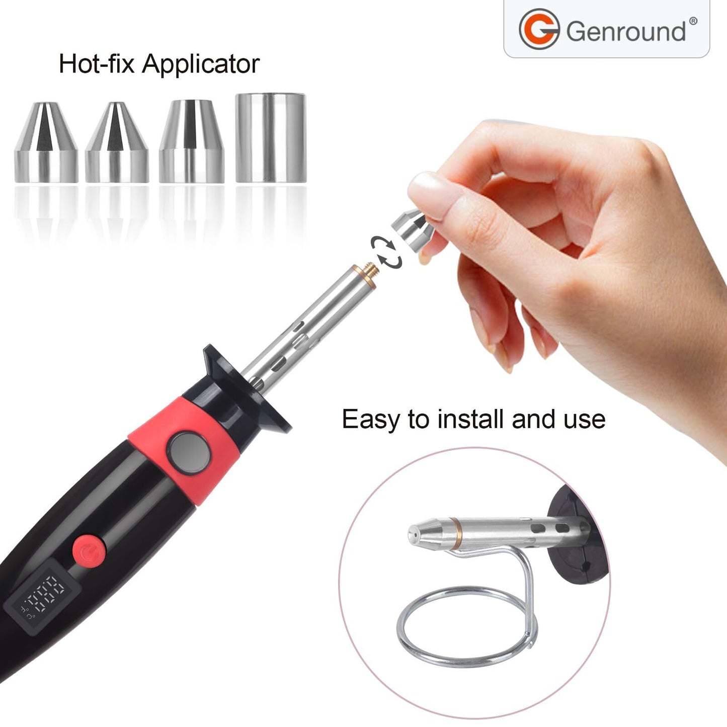 Genround Hotfix Rhinestone Setter, LCD Display Hotfix Applicator Tool Bedazzler Kit with Rhinestones Hot Fixed Wand for Clothes Clothing Fabric Crafts 6000pcs AB Crystal Clear 3 Gems Sizes Tips