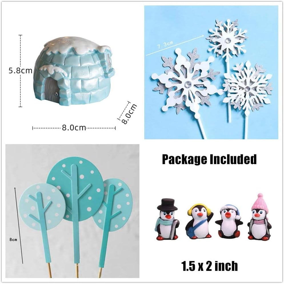 JeVenis Winter Penguin Cake Decoration - Snowflake Supplies for Onederland Party