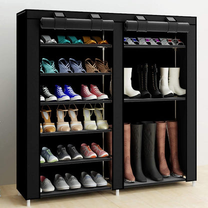 Shoe Rack Storage Organizer, 7 Tier Double Row Free Standing Rack for 24-27 Pairs with Dustproof Cover