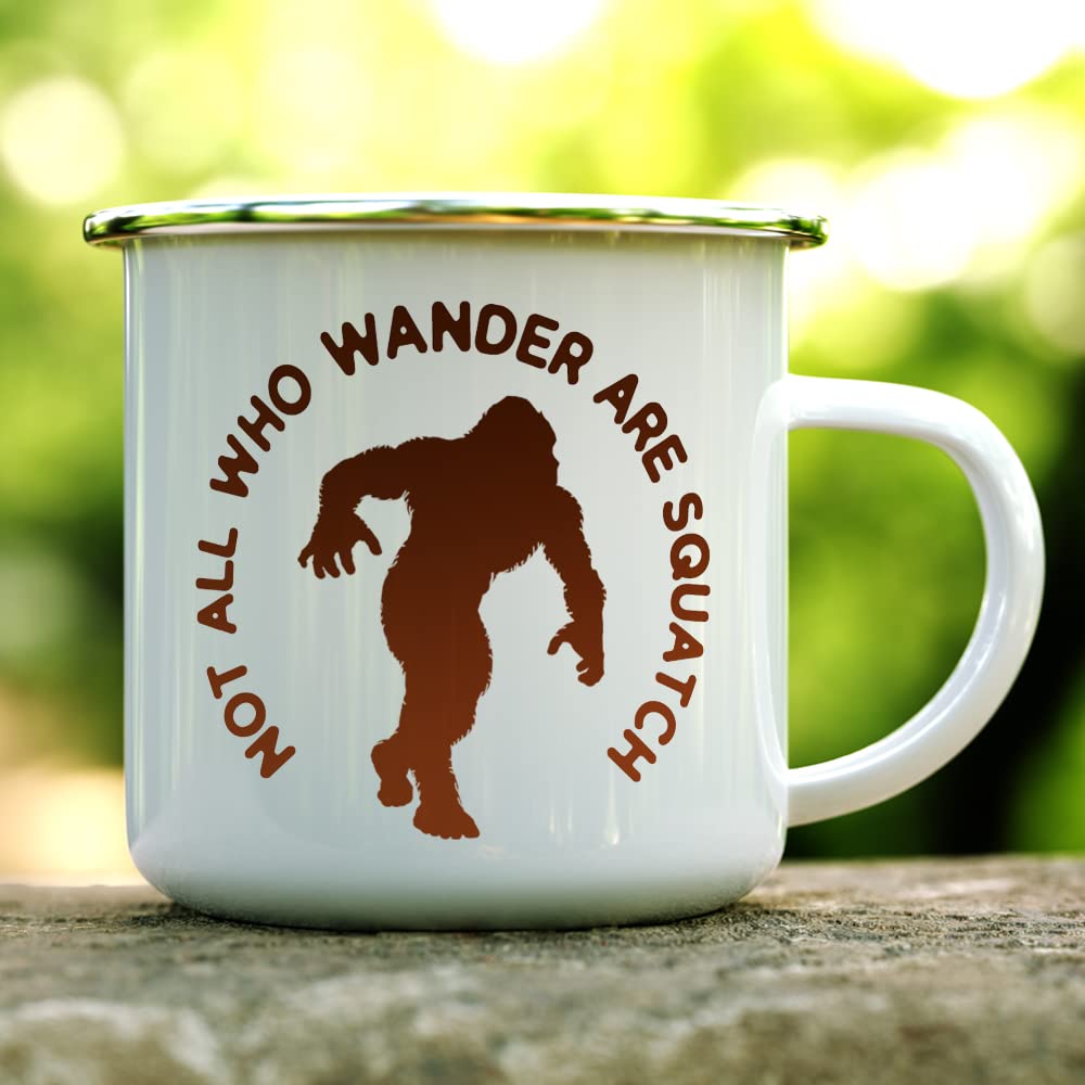 Bigfoot Sasquatch Enamel Campfire Mug, 12oz Outdoor Camping Coffee Cup, Gift for Mountain Nature Hiking Lovers