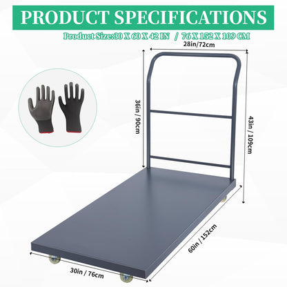 Heavy Duty Flatbed Cart 60"x30" Platform Truck, 2000 lbs Capacity Steel Hand Truck with 4 Swivel Wheels, Industrial Utility Push Cart for Warehouse, Garage, and Moving Supplies