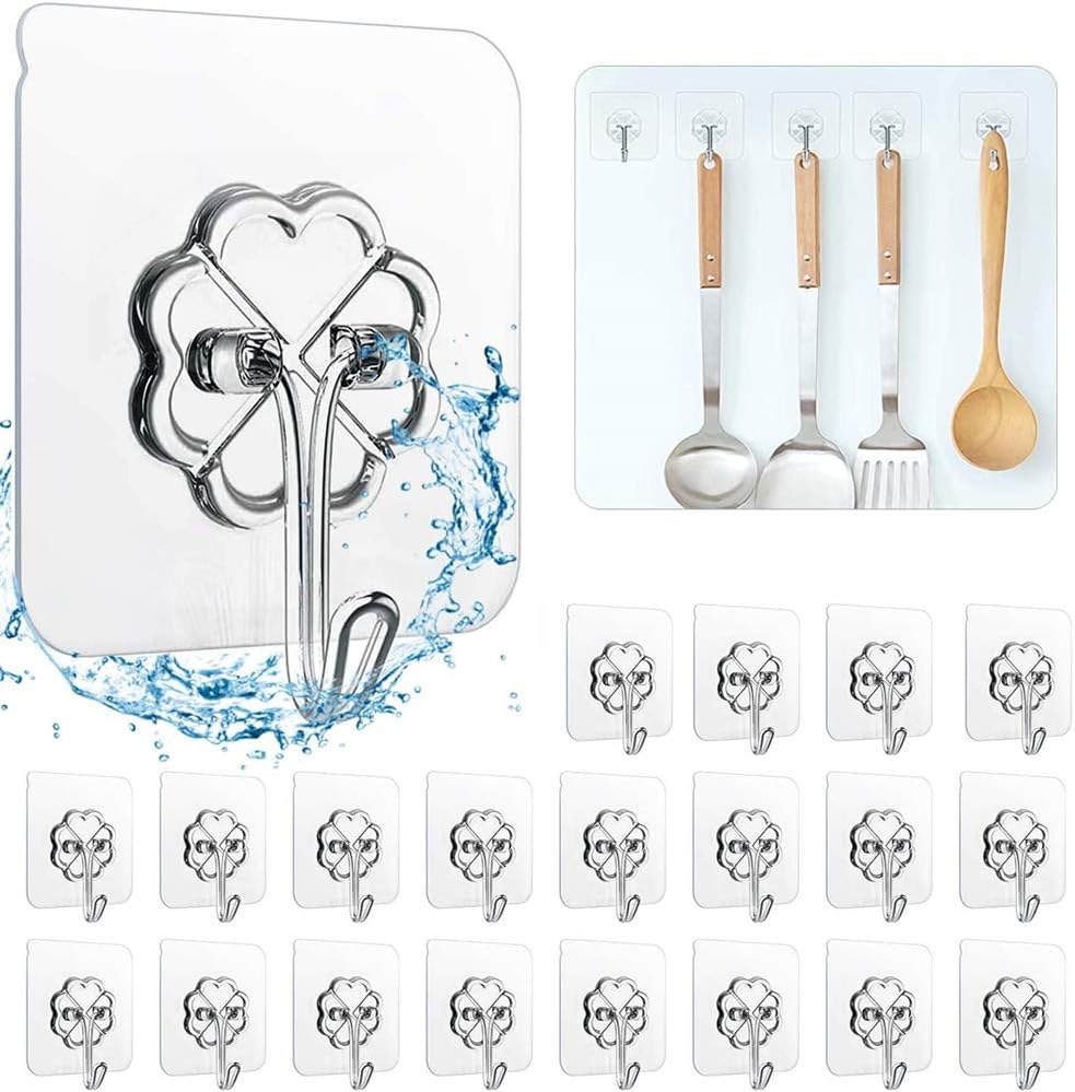 Heavy Duty Adhesive Wall Hooks, 30lb Ceiling Hooks for Kitchen Bathroom, 25pcs