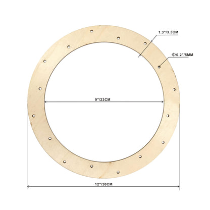Cregugua 12 Inch 6 Pack Unfinished Wooden Wreath Rings Crafts Hanging Floral Hoop Garland Wood Wreath Frames for Home Decor (0.18 inch Thick,with 16 Holes)