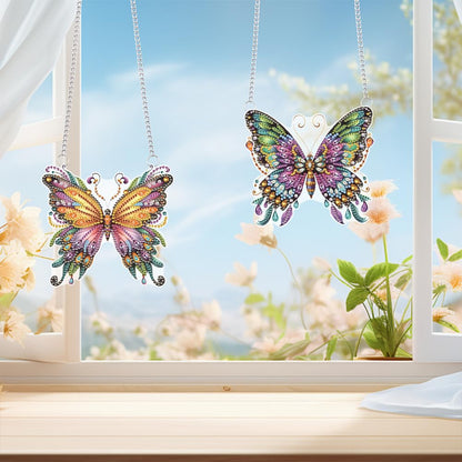 POETRYDRAW 2 Pcs DIY Hanging Diamond Art Pendant Kit Butterfly, Special Crystal Acrylic Diamonds Painting Ornament for Adults, 5D Diamond Art Suncatchers Gem Painting Box Kit