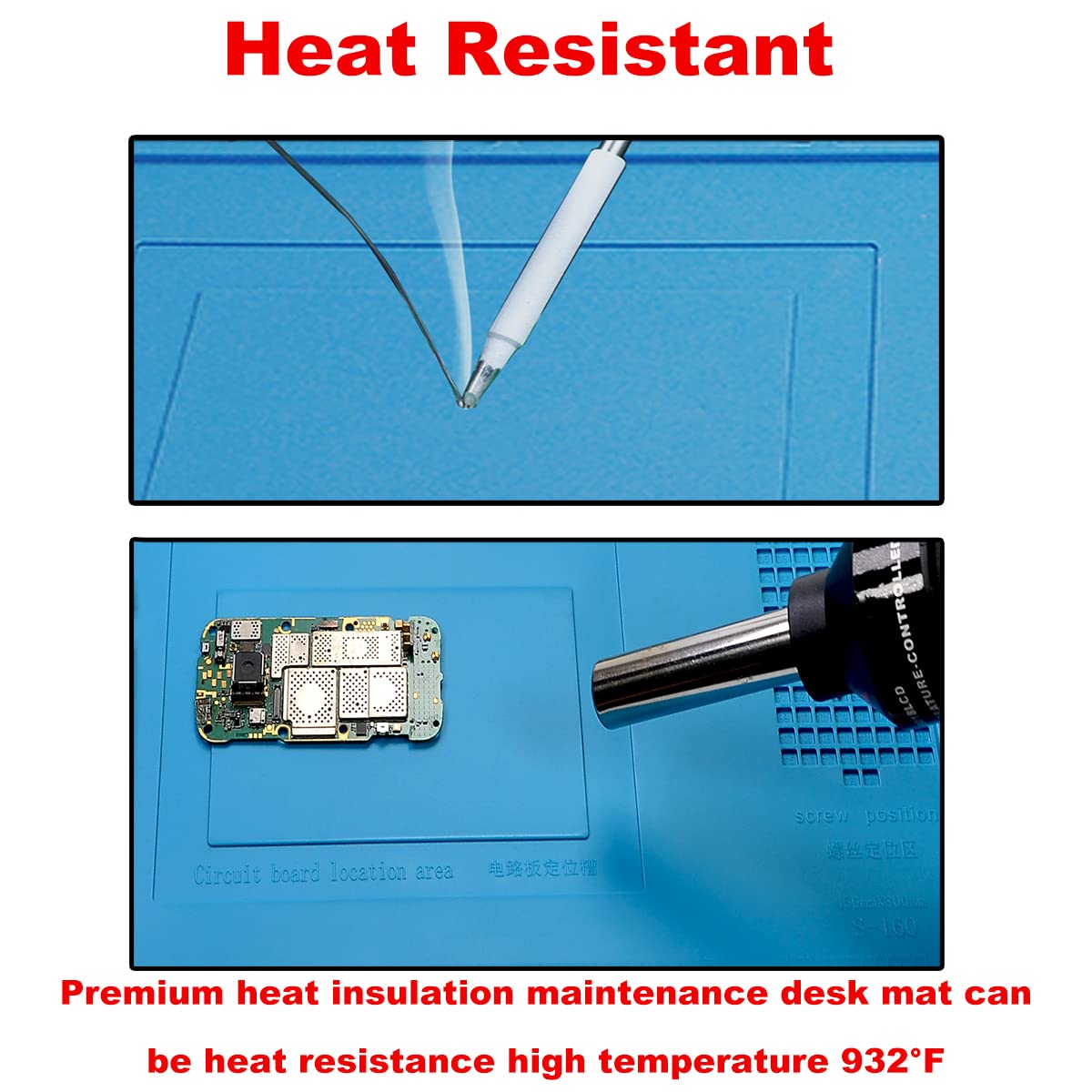 Premium Heat Resistant 932°F Silicone Soldering Mat, Large Anti Static Magnetic Electronic Repair Work Mat for BGA and Gun Soldering Iron, Workbench, Cell Phone Laptop Repair, 17.7'' *11.8 ''