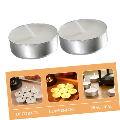 MINAOLULUS Tealight Candles White Unscented Round Wax Small Tea Lights 50pcs, Dripless Wedding and Home Decor Proposal Lighting, Long Burn Time