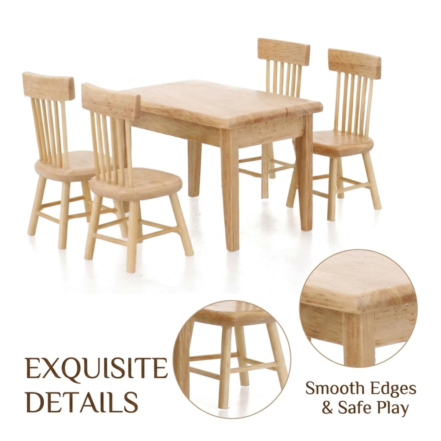 Z MAYABBO Wooden Dollhouse Furniture of Table & Chair, Miniature Dollhouse Accessories of Dining Room Accessory - 1/12 Scale
