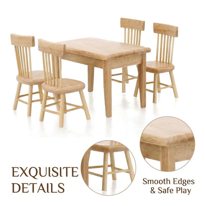 Z MAYABBO Wooden Dollhouse Furniture of Table & Chair, Miniature Dollhouse Accessories of Dining Room Accessory - 1/12 Scale