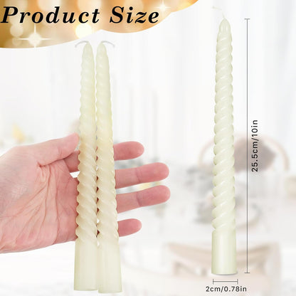 Spiral Taper Candles,10Inch Twist Taper Candle,White Spiral Candle,Dripless Twisted Candles,Taper Spiral Long Candles Wax Unscented Dinner Candle Stick Candles (White-24Pcs)