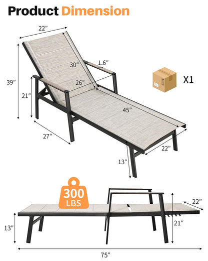 SEEHILL Outdoor Chaise Lounge Set of 2, Never-Rust Aluminum Patio Lounge Chairs with 3D Ultra-Thick Textilene, 6-Position Adjustable Backrest Pool Loungers for Sunbathing, Poolside, Beach, Lawn