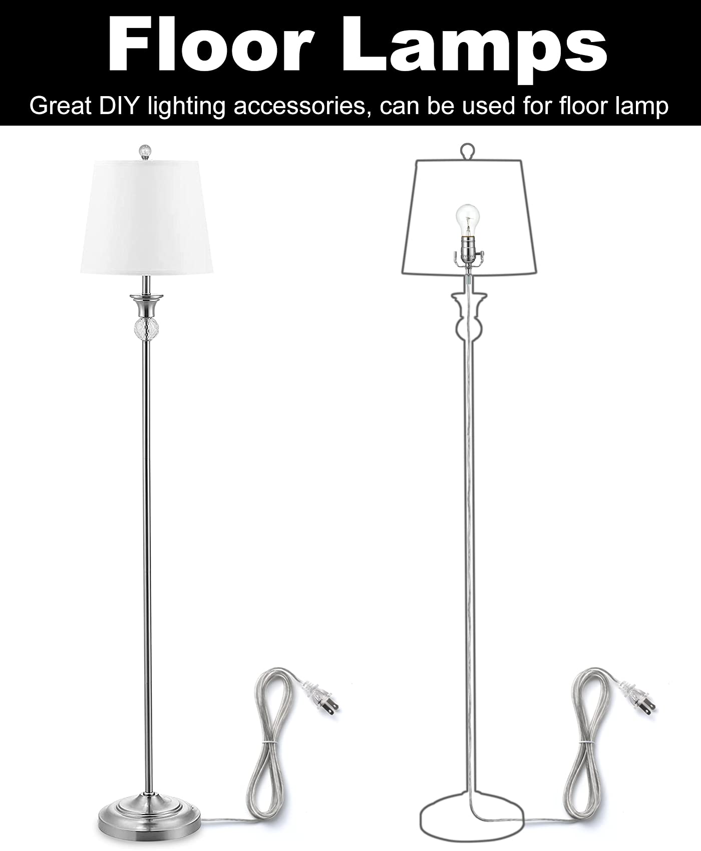 Lamp Kits for Do It Yourself, Lamp Rewire Kit with 3-Way Lamp Socket and Essential Hardware, 12 FT Lamp Cord Replacement, Lamp Repair Kit for Table Lamps, Lamp Wiring Kit, Lamp Parts (Silver)