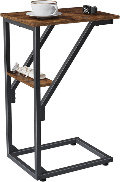 NEFROM ET-D-BR1 C-Shaped End Table, Small Couch Side Table, Sofa TV Tray Table for Living Room, Bedroom, Bedside