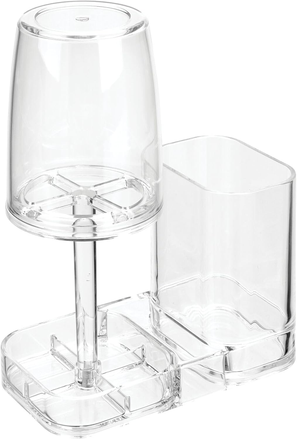 Countertop mDesign Modern Plastic Bathroom Vanity Toothpaste & Toothbrush Holder Stand with Rinsing Cup/Cover - Dental