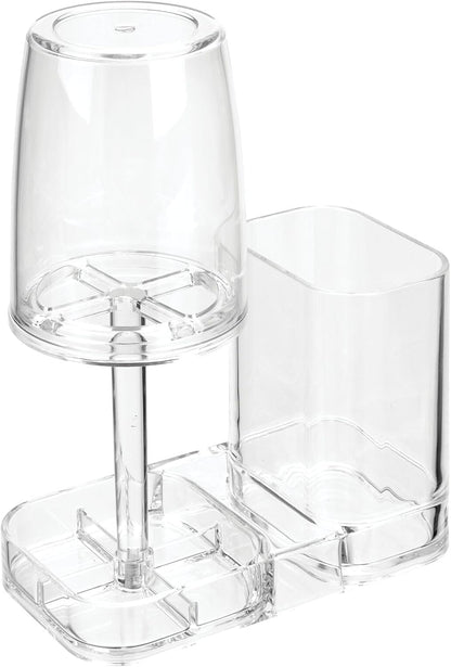 Countertop mDesign Modern Plastic Bathroom Vanity Toothpaste & Toothbrush Holder Stand with Rinsing Cup/Cover - Dental