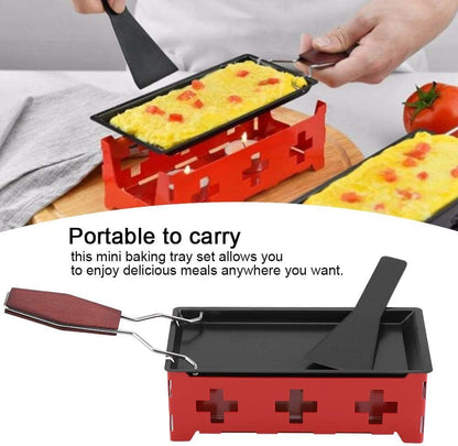 Portable Raclette Table Grill, Non-Stick BBQ Cheese Melt Pan with Foldable Handle for Home Kitchen Grilling Tool