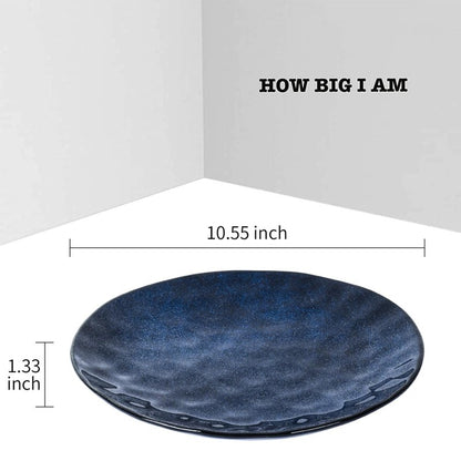 vicrays Ceramic Dinner Plates Set, 10.5 Inch, Set of 6, Round, Microwave, Oven, Dishwasher Safe, Porcelain Fluted Suitable for Steak, Pasta, Pizza, Home, Party, Restaurant (Blue)