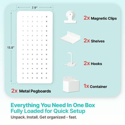 Pegnetic Upgraded Metal Pegboard Wall Organizer Kit – Magnetic, Heavy-Duty Peg Board with Shelves, Hooks & Clips – Wall Mount Storage for Office, Kids, Makeup, Garage & Home, Craft Organizer
