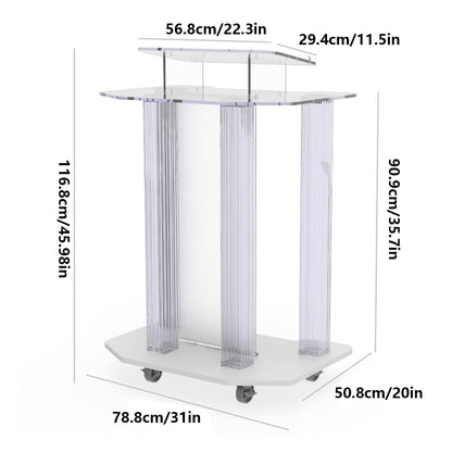 DHXIAMZ Acrylic Podium Stand with Wheels for Restaurants Weddings Offices and Classrooms Wide Reading Surface for Presentations and Lectures
