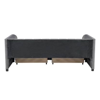 Bellemave Twin Size Daybed with 2 Storage Drawers & Upholstered Ergonomic Design Backrest,Velvet Day Bed Wood Slats, Modern Space Saving Sofabed for Bedroom,Living Room, Easy Assembly (Gary)
