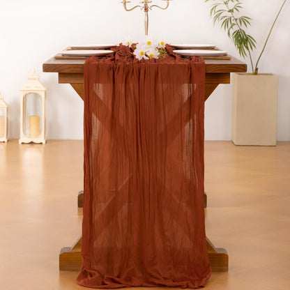 Socomi Cheesecloth Table Runner - 3pcs Boho Rustic Terracotta 120 Inch for Weddings & Events
